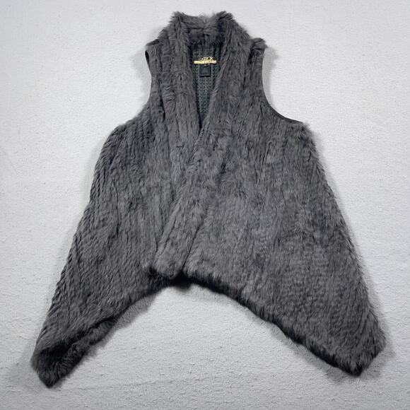 La Rok Luxe Asymmetrical Rabbit‎ Fur Knit Vest Women Size Small Grey Soft - Picture 1 of 9